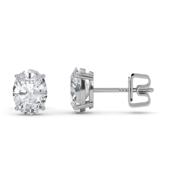 Oval Solitaire Earrings w/ 3/4 Tcw Oval Centers 14K White Gold Lab Grown Diamond - Picture 2 of 3